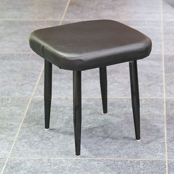 LUNAR STOOL-BLACK LEATHER SEAT-MATT BLACK LEGS