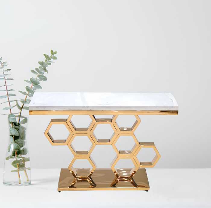Honey Comb Console-White Marble Top