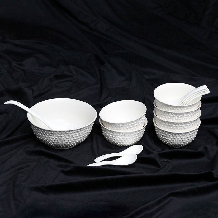 White Embossed 14pcs Soup Set
