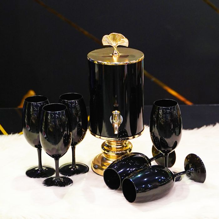 Pitch Black Gold Turkish Glass Water Set