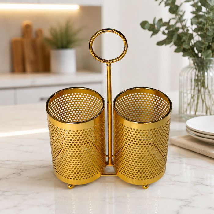 Golden Mesh Cutlery Holder