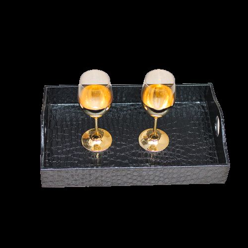 Versatile rectangle black leather serving tray